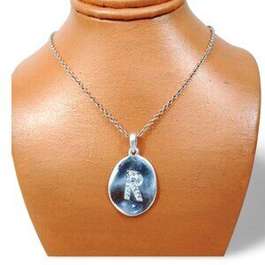 Brilliant Silver Tone Initial "R" White Topaz Pendant Chain Necklace JW1535